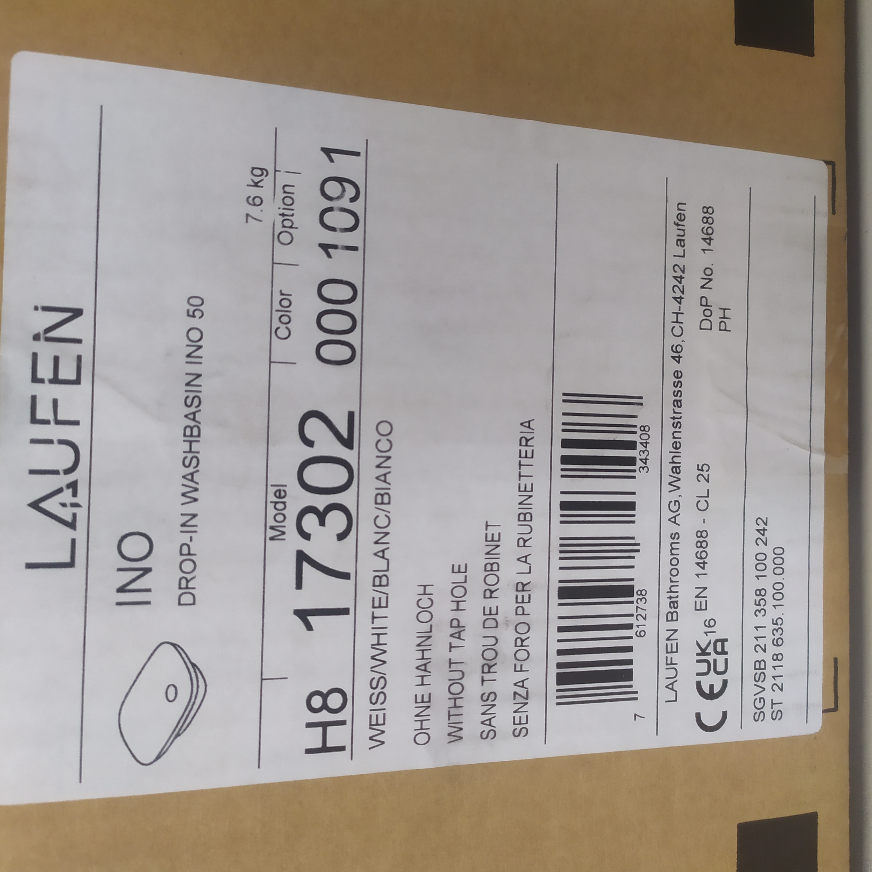 Laufen Halbeinbau Waschtisch INO 50 x 36.5 cm weiß (H8173020001091)