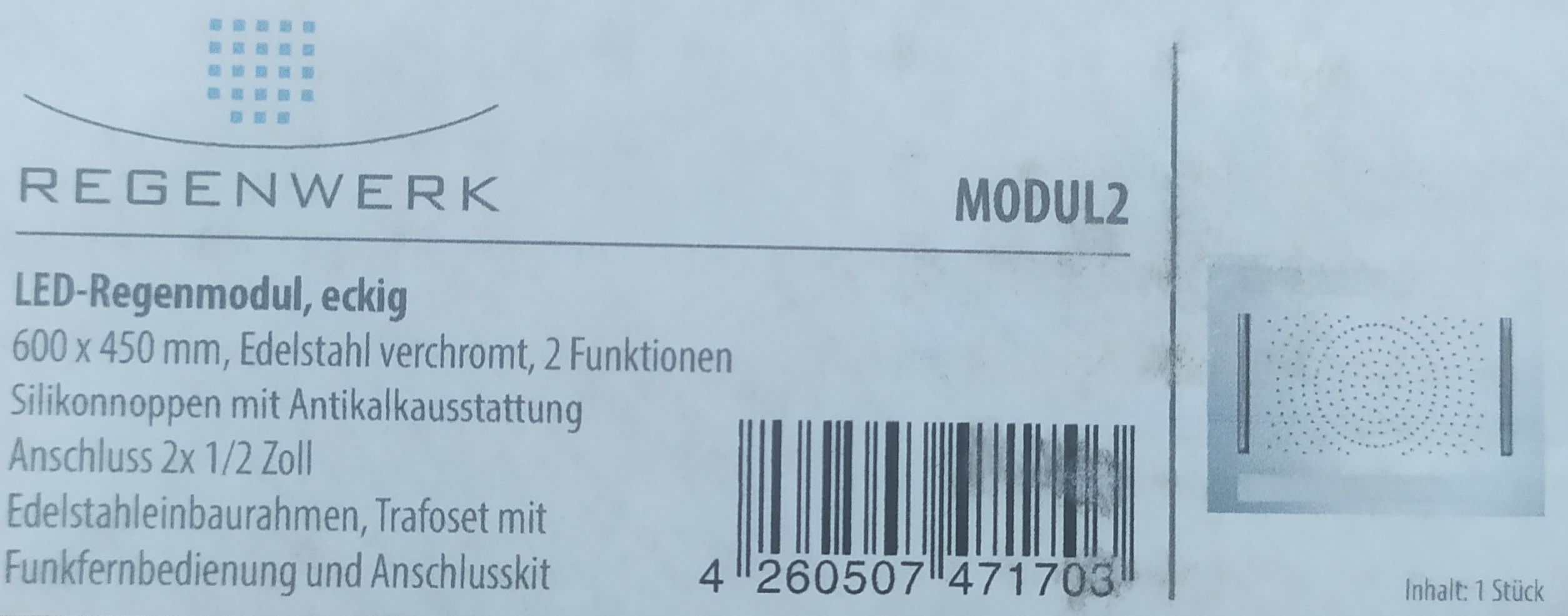 Regenwerk Modul2 Regenbrause Deckeneinbau mit RGB LED