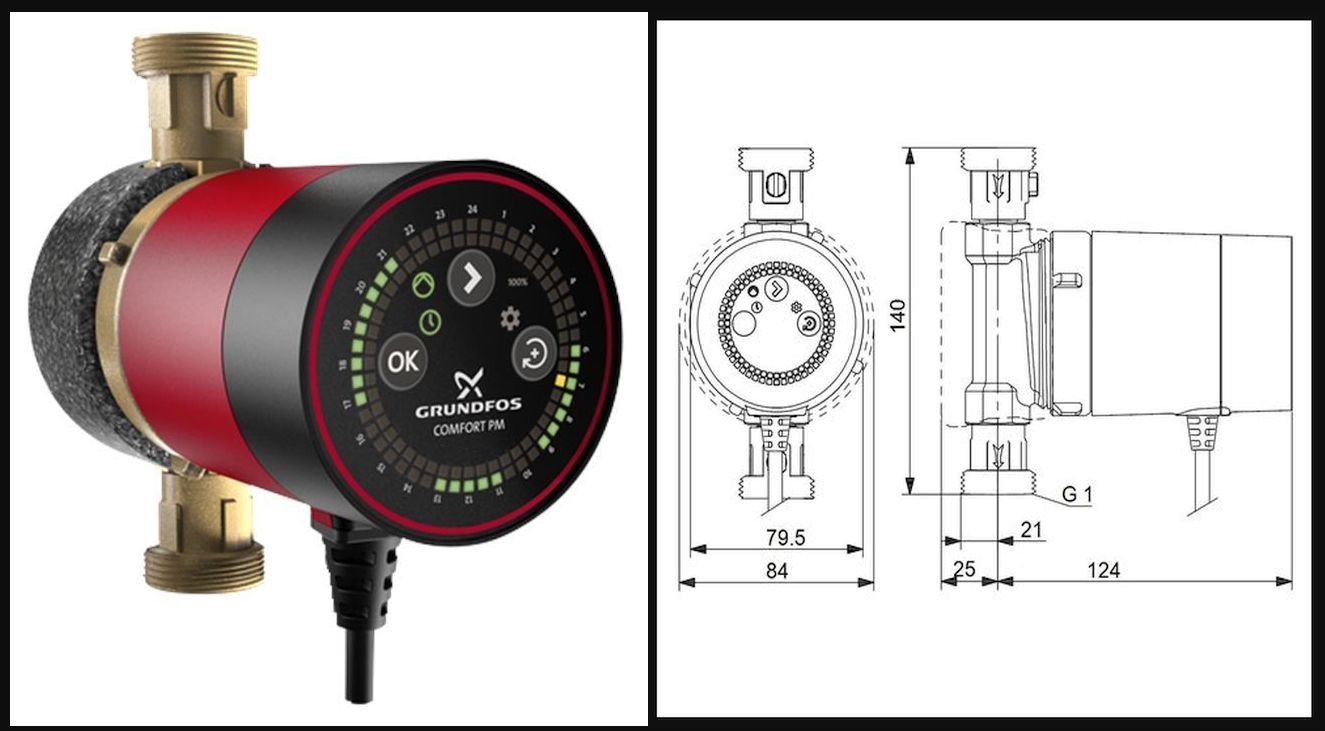 Grundfos Trinkwasser Zirkulationspumpoe mit Uhr 15-14 BXU PM 99831285 140mm Länge