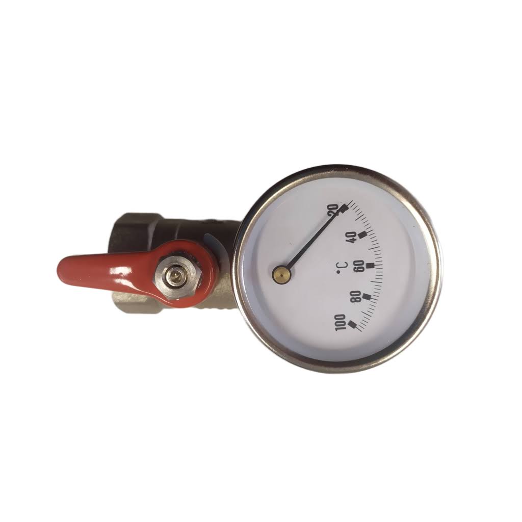 Meibes Kugelhahn mit Schwerkraftbremse und Thermometer 1" DN 25 Baulänge 95mm