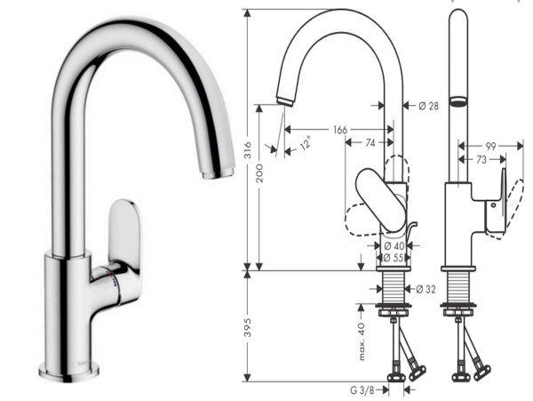 hansgrohe Vernis Blend Waschtischmischer 210 Schwenkauslauf chrom 71554000