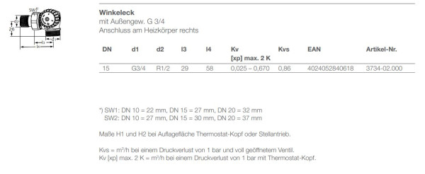 Heimeier Ventilunterteil V-exact II Winkeleck rechts DN 15 G 3/4" AG